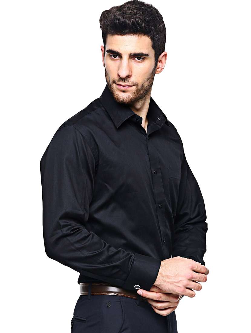 men solid collared long sleeve regular fit shirt