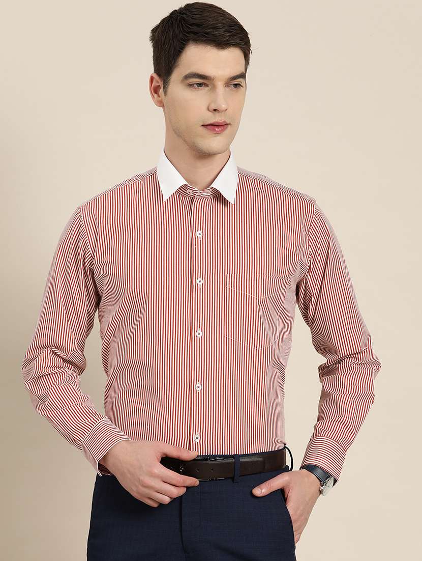 men striped collared long sleeve shirt