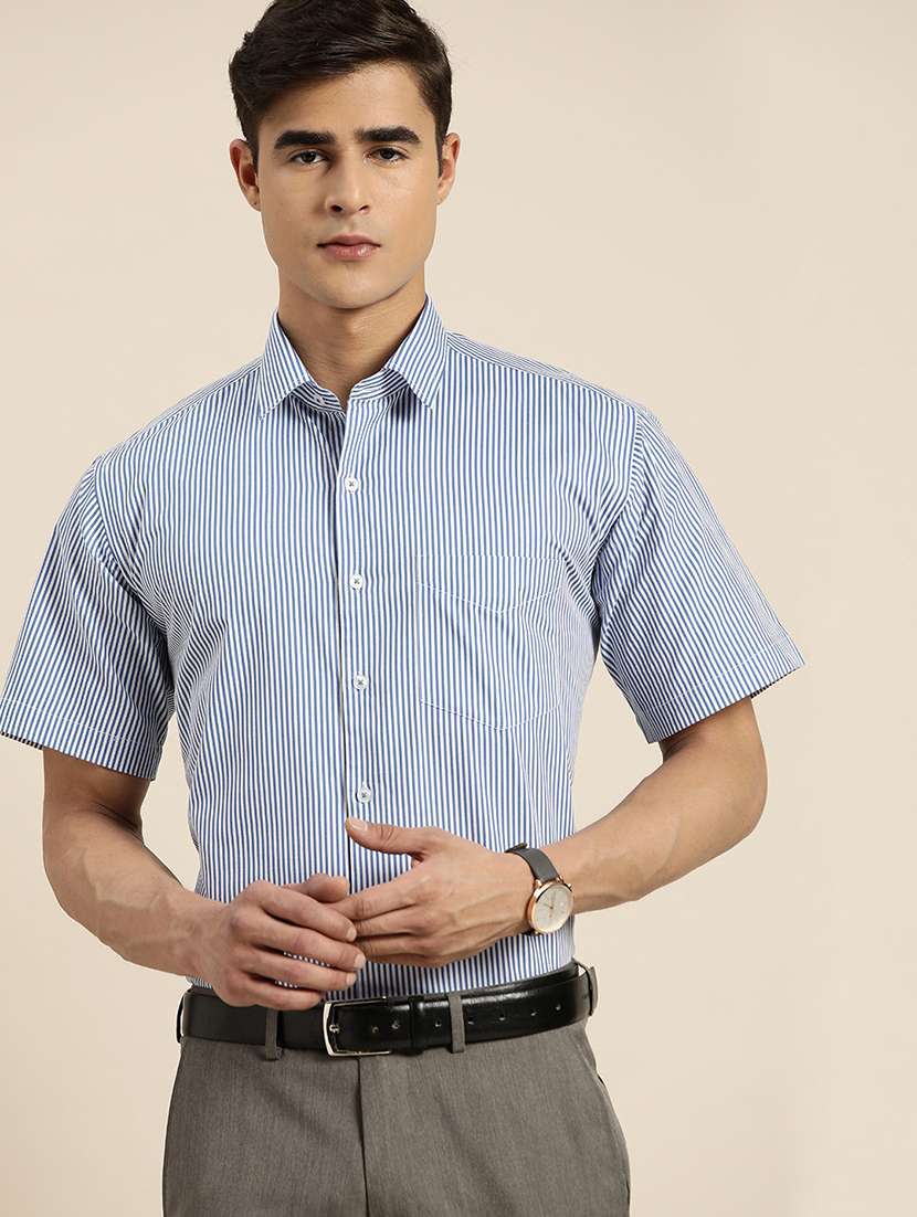 men striped collared short sleeve regular fit shirt