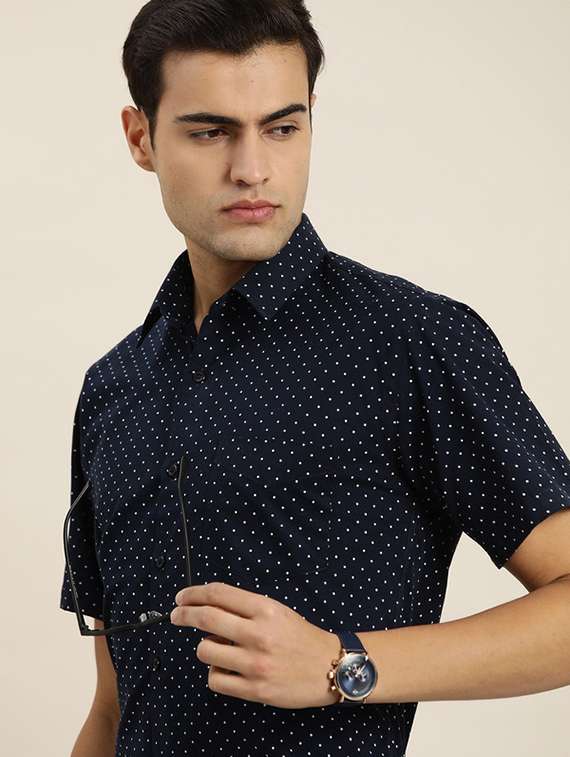 men printed collared short sleeve regular fit shirt