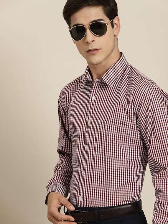 men checkered collared long sleeve regular fit shirt