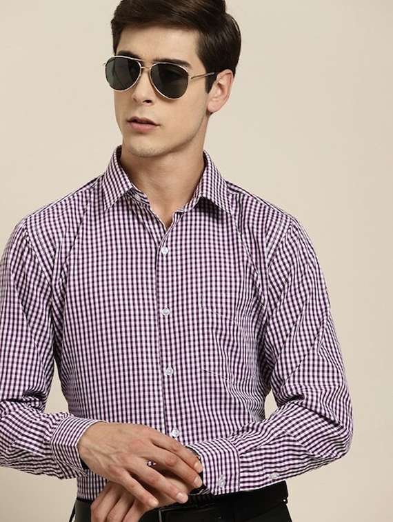 men checkered collared long sleeve shirt