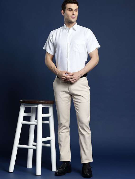 men solid collared short sleeve regular fit shirt - 22039286 -  Standard Image - 3