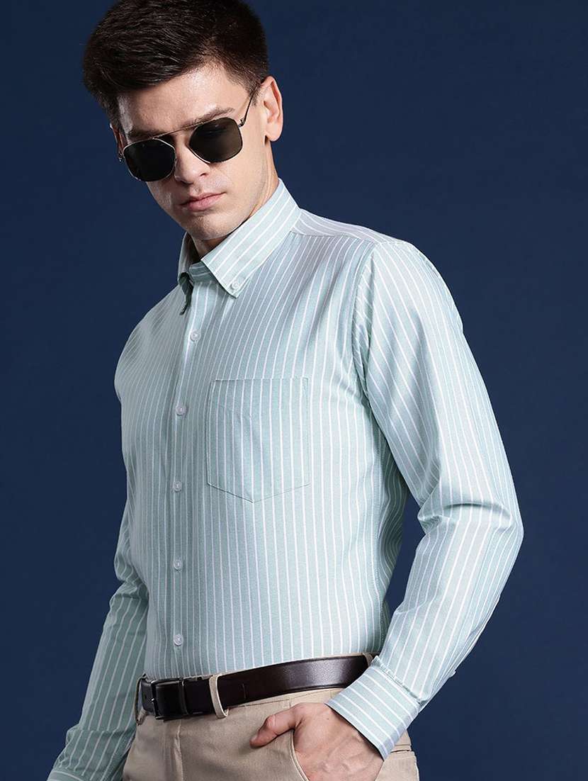 men striped collared long sleeve regular fit shirt