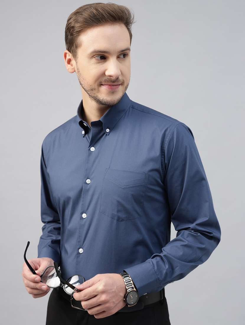 men solid collared long sleeve regular fit shirt