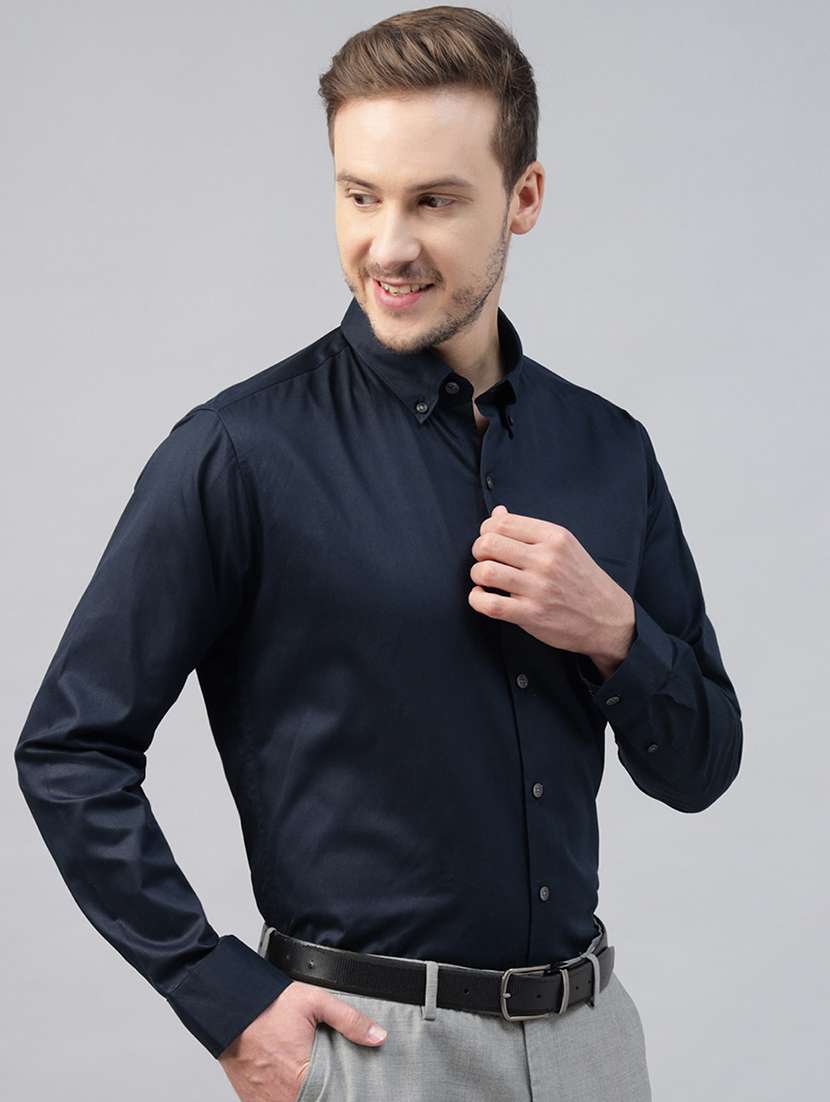 men solid collared long sleeve regular fit shirt