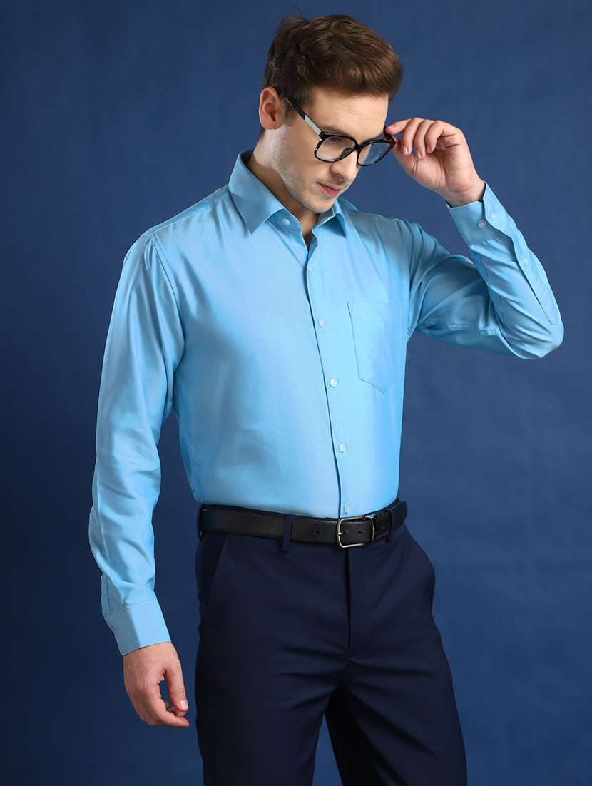 men solid collared long sleeve shirt