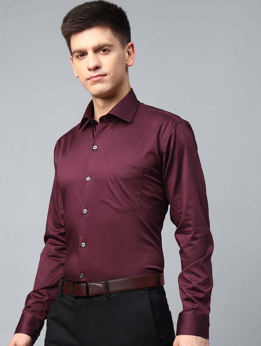 men solid collared long sleeve shirt