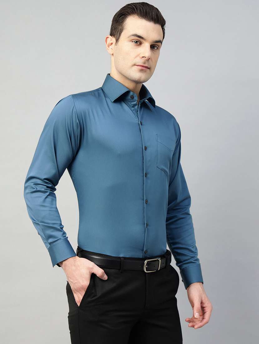 men solid collared long sleeve shirt
