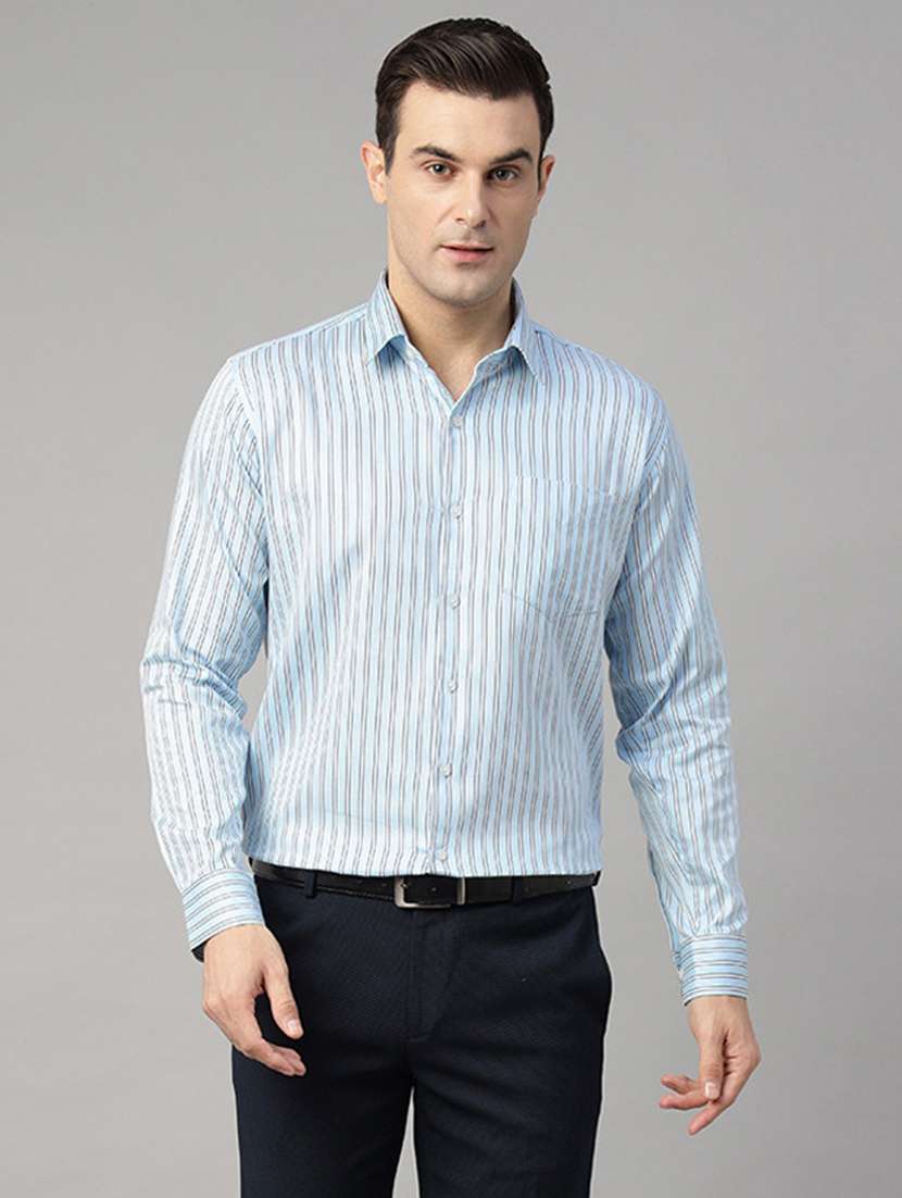 men striped collared long sleeve shirt
