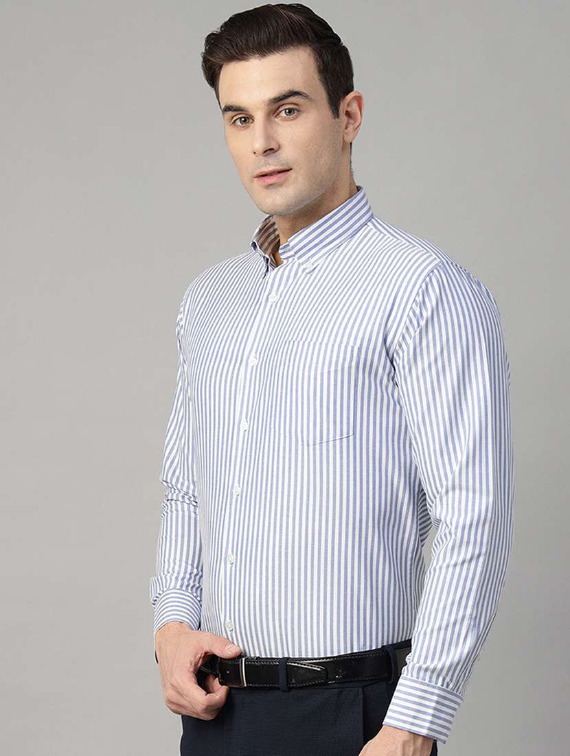 slim fit blue cotton stripes formal shirt