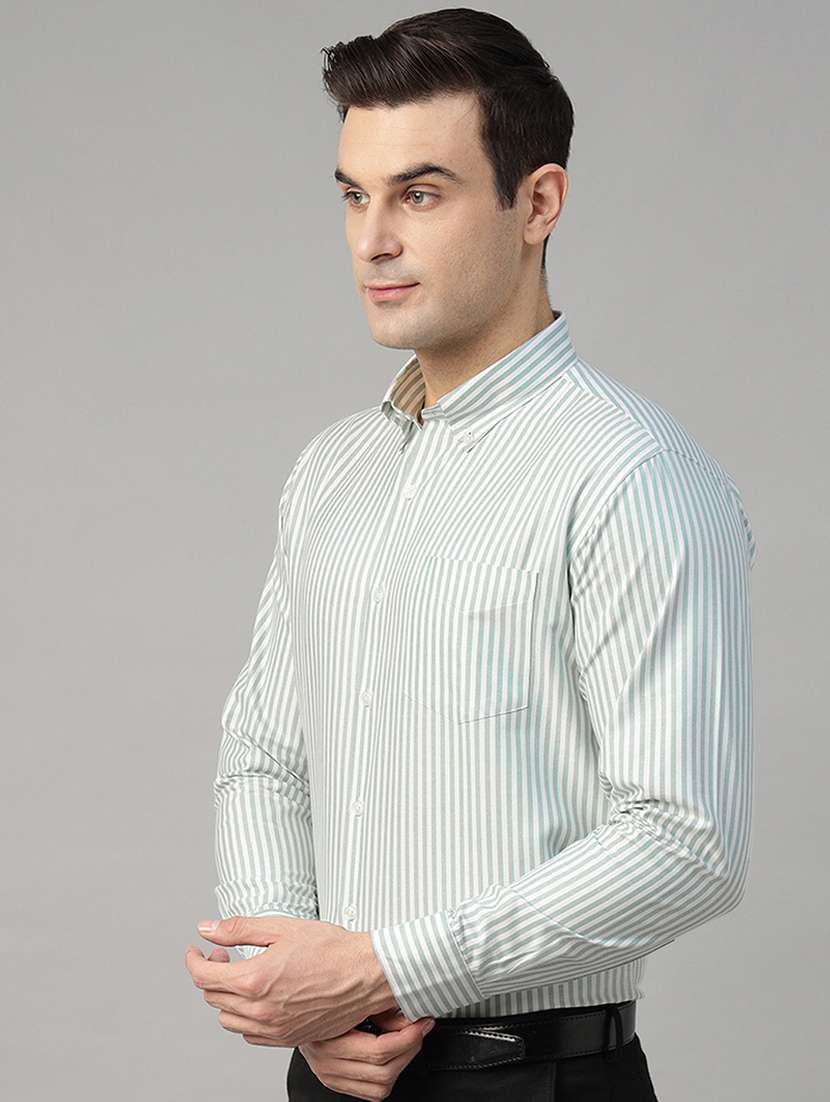 men striped collared long sleeve shirt
