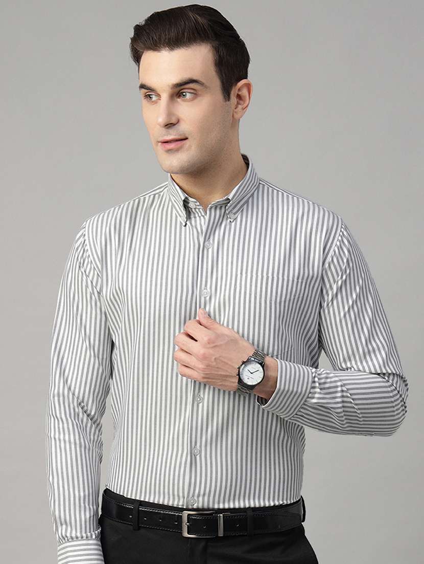 men striped collared long sleeve regular fit shirt