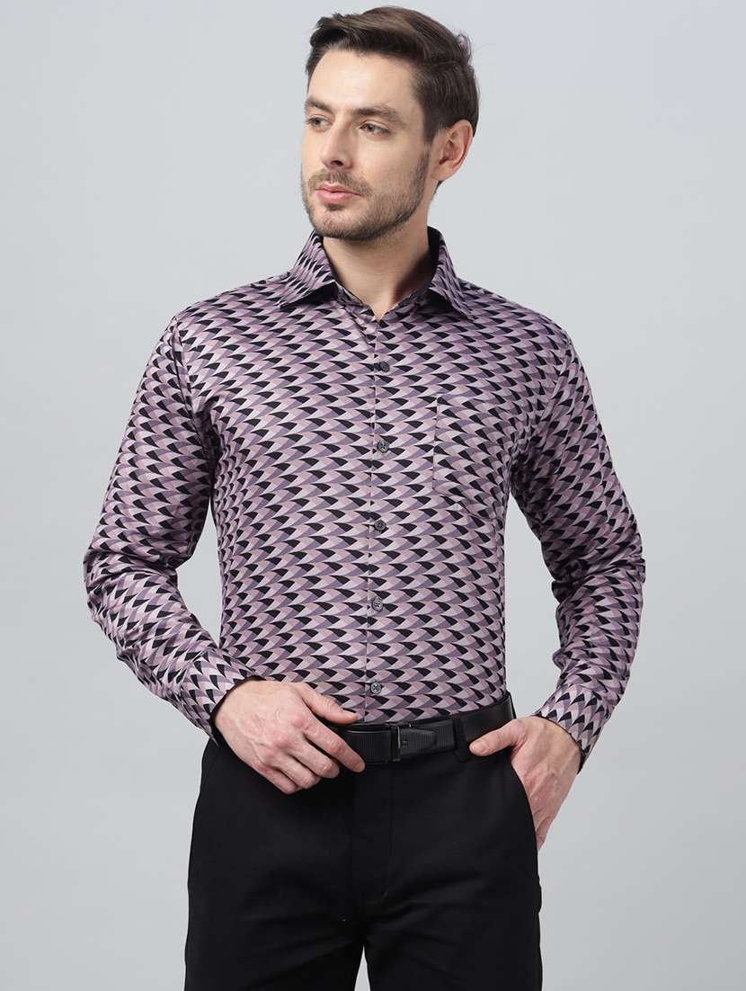 men printed collared long sleeve shirt