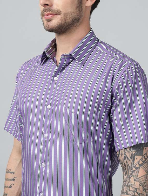 men striped collared short sleeve shirt - 22039346 -  Standard Image - 3