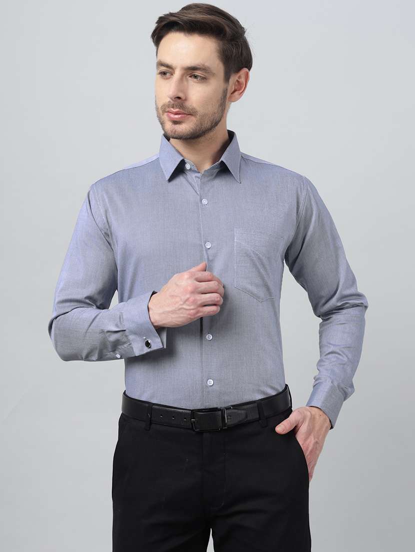 men solid collared long sleeve shirt
