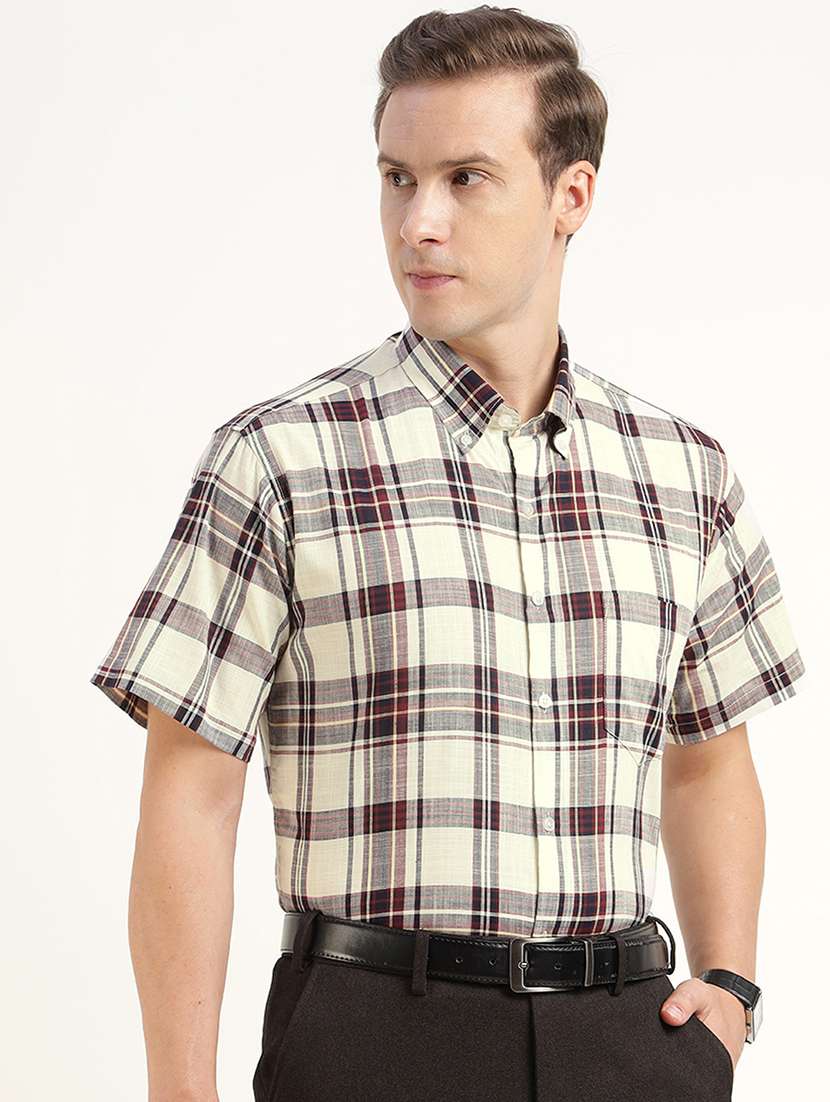 men checkered collared short sleeve regular fit shirt
