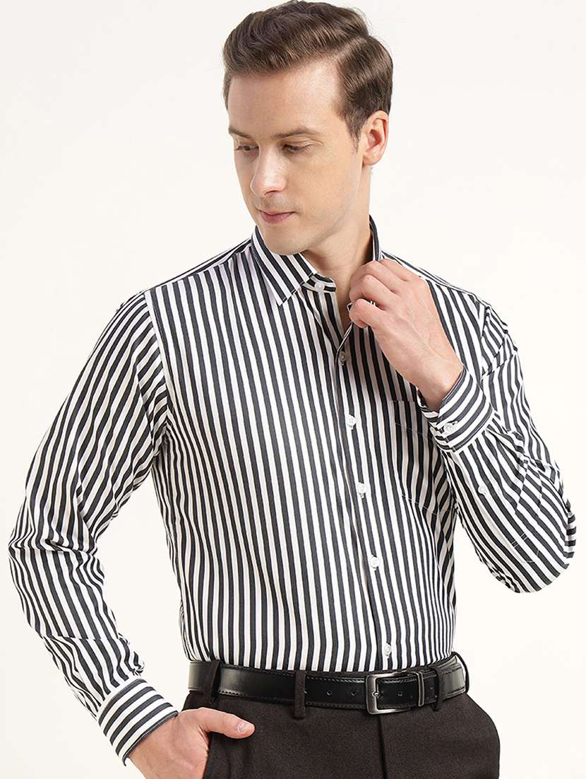men striped collared long sleeve shirt