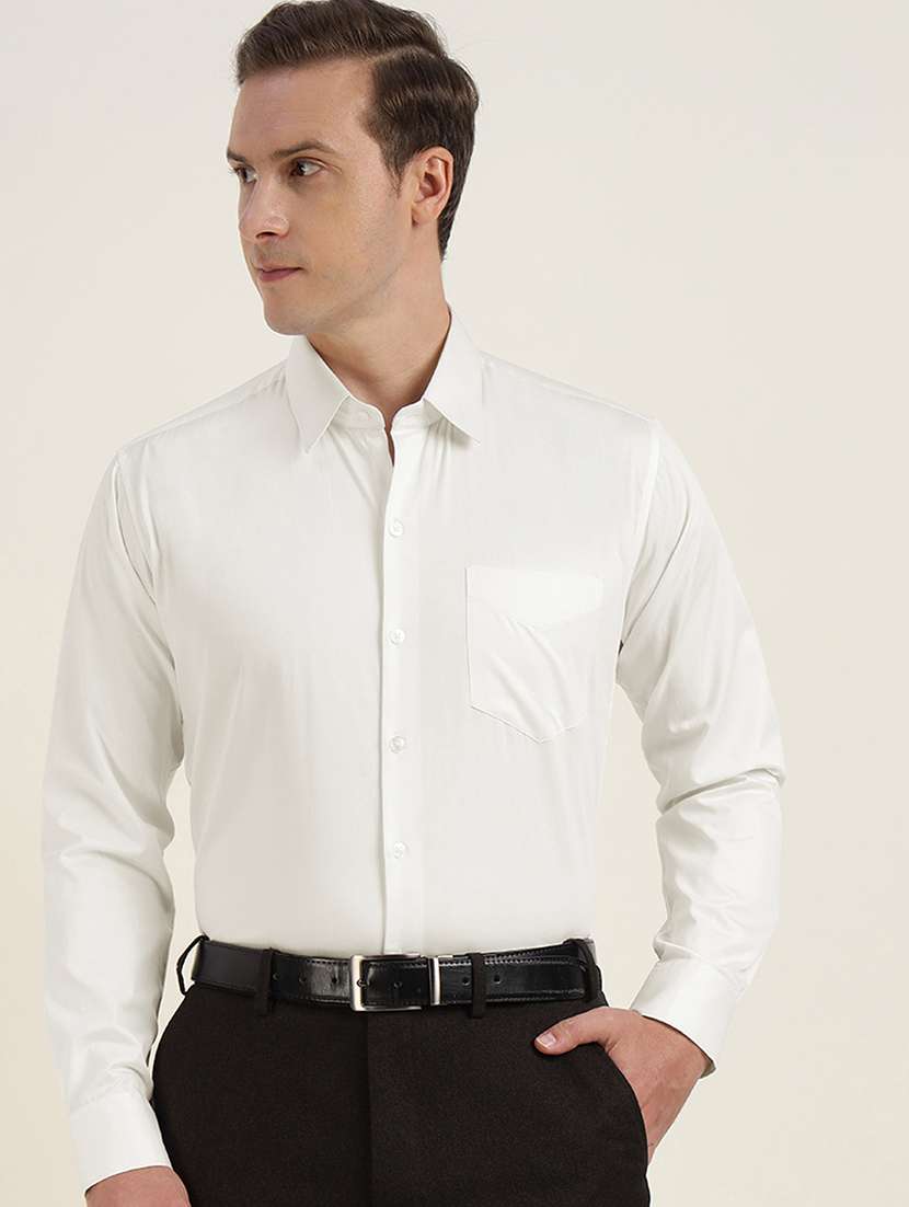 men solid collared long sleeve shirt