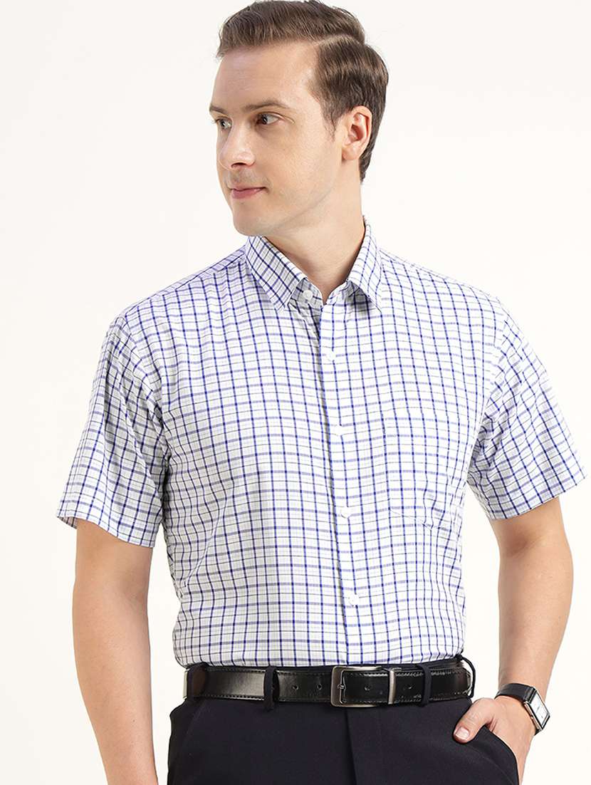 men checkered collared short sleeve shirt