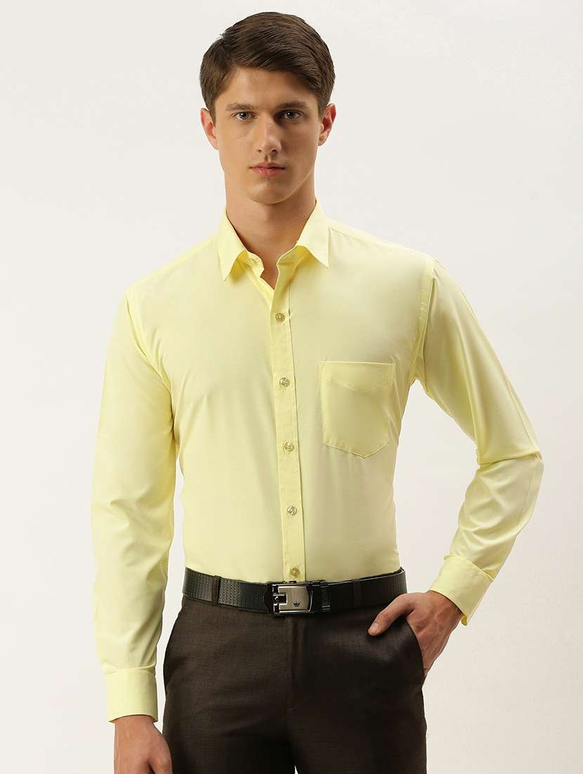 men solid collared long sleeve shirt