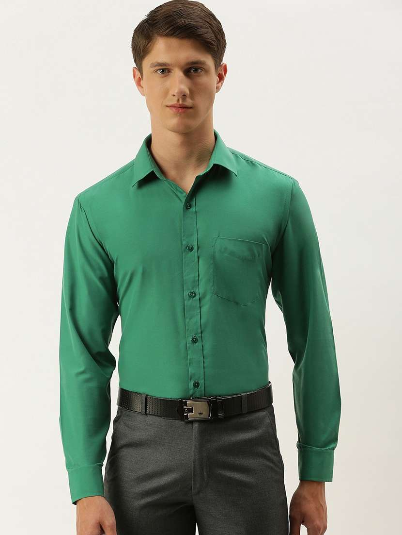 men solid collared long sleeve shirt