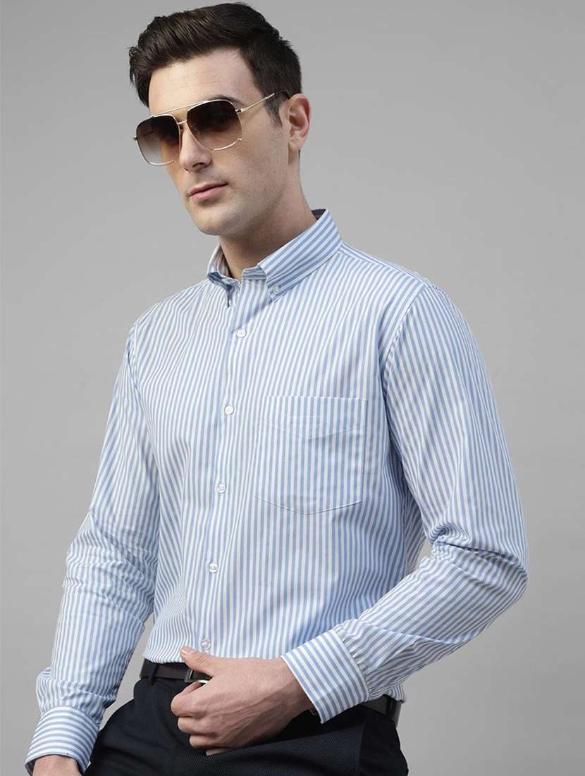 men striped collared long sleeve shirt
