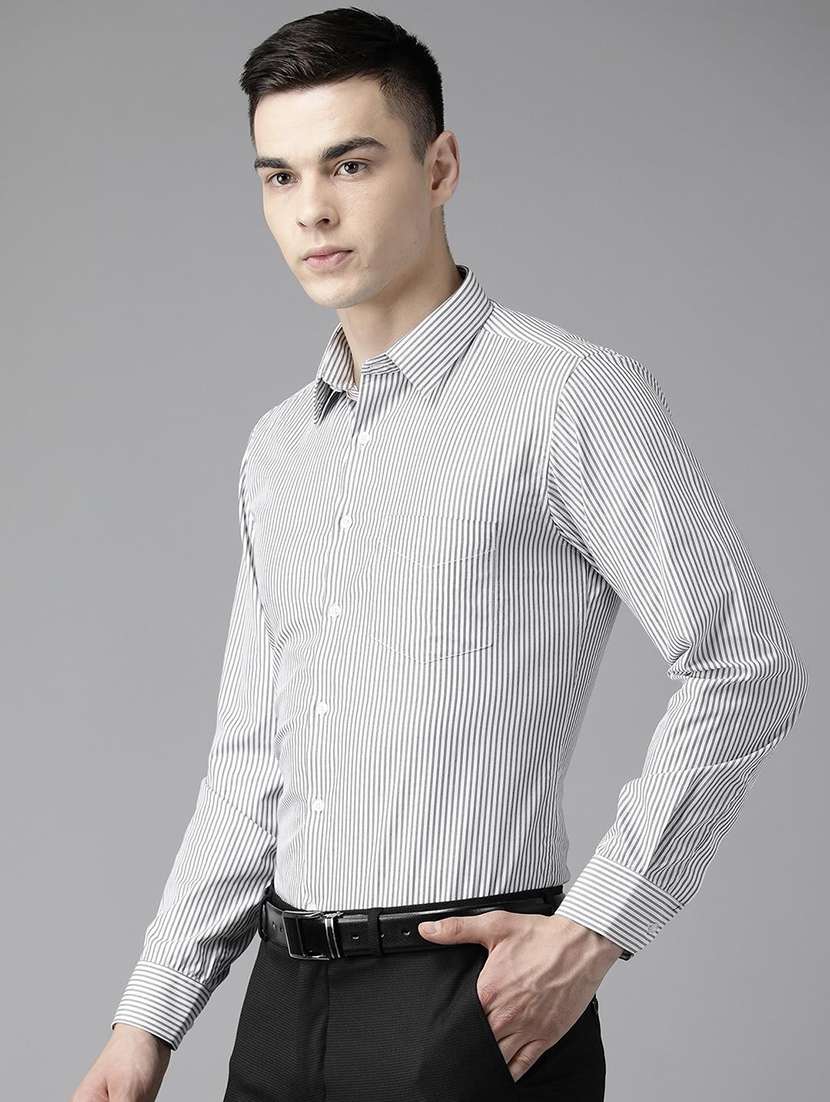 men striped collared long sleeve shirt