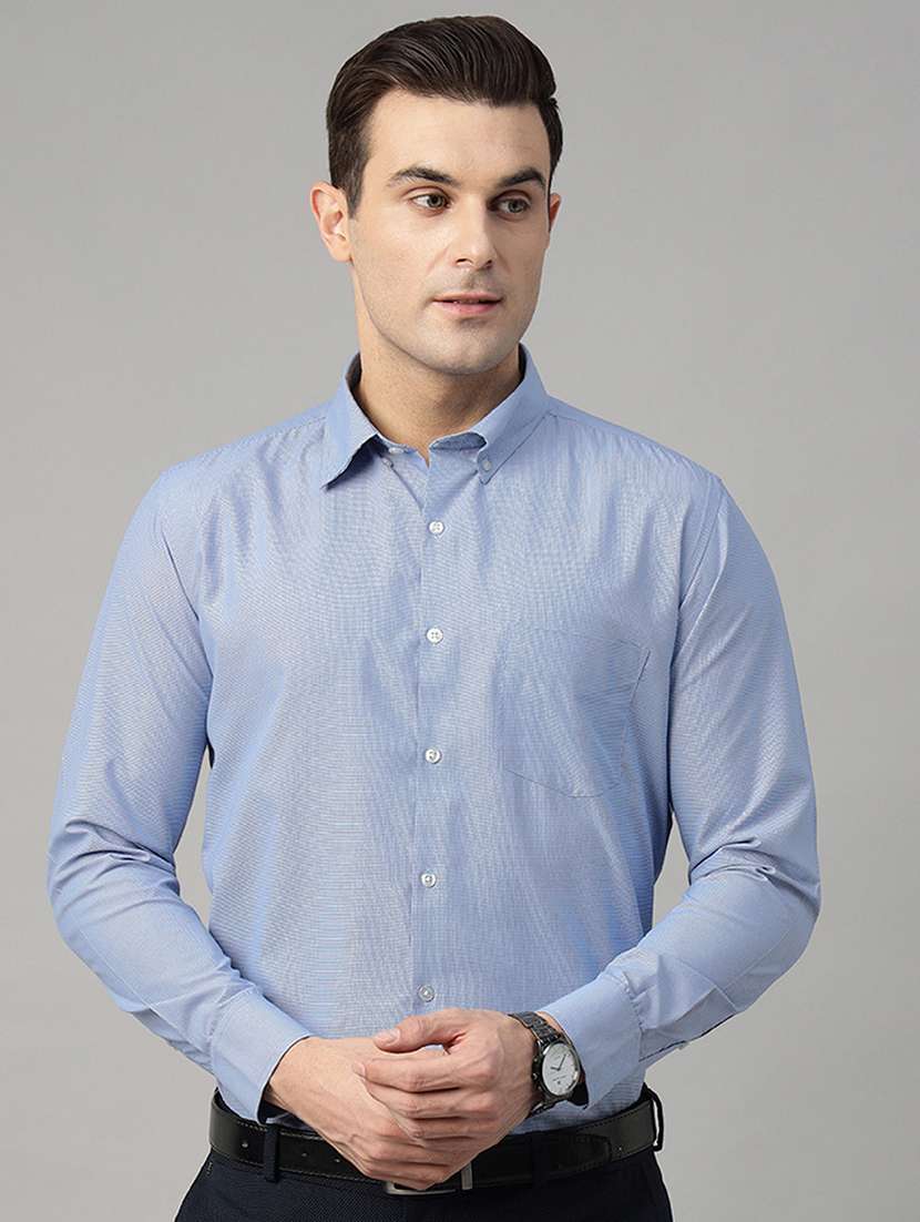 men solid collared long sleeve shirt