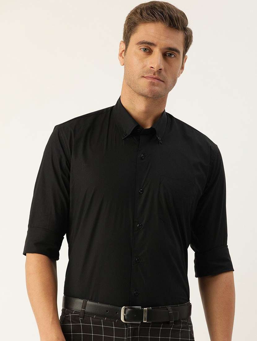 men solid collared long sleeve shirt
