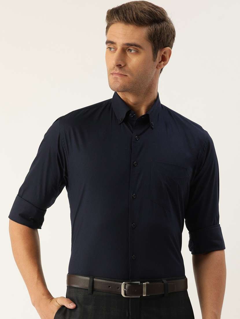 men solid collared long sleeve shirt