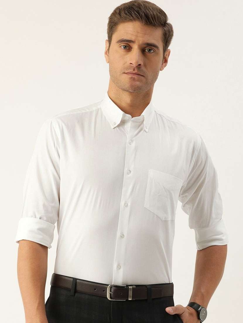 men solid collared long sleeve shirt