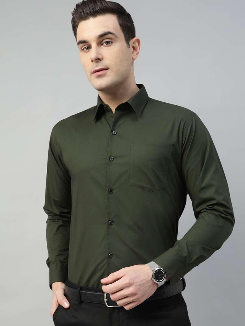 men solid collared long sleeve shirt