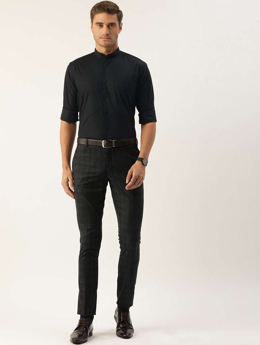 men solid mandarin collared long sleeve shirt - 22039429 -  Standard Image - 3