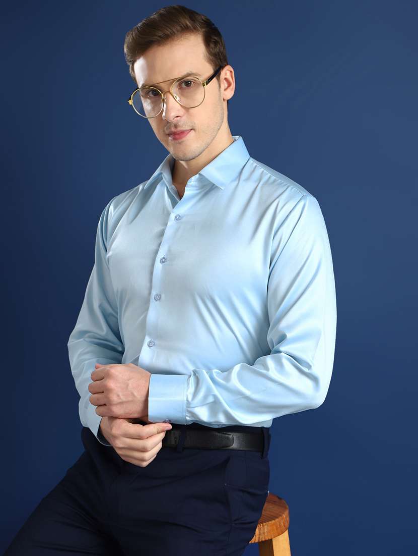 men solid collared long sleeve shirt