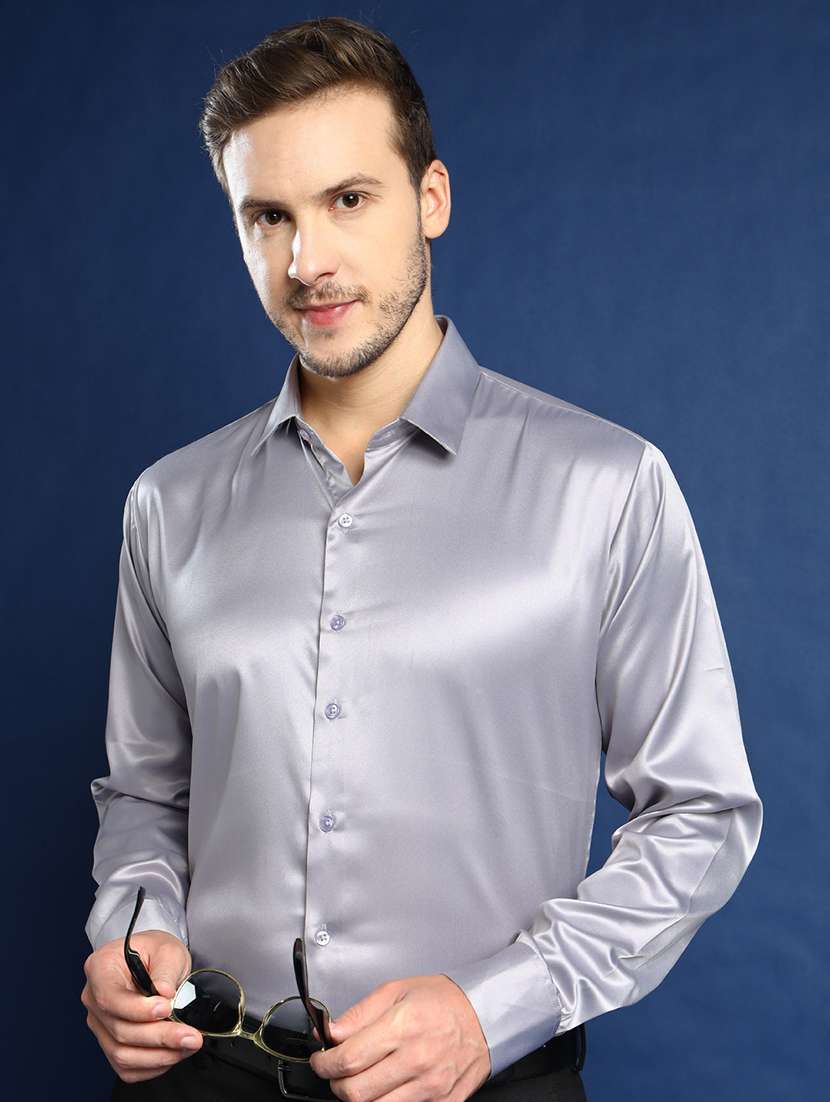 men solid collared long sleeve shirt