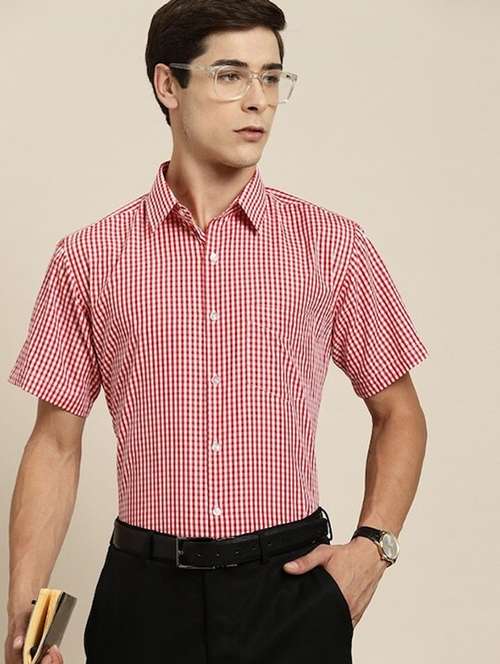 men checkered collared short sleeve shirt - 22039444 -  Standard Image - 0