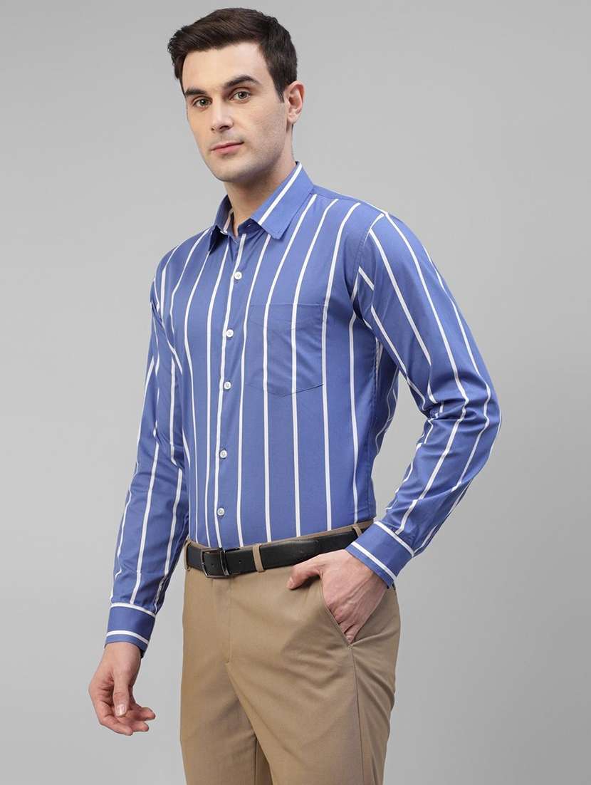 men striped collared long sleeve regular fit shirt