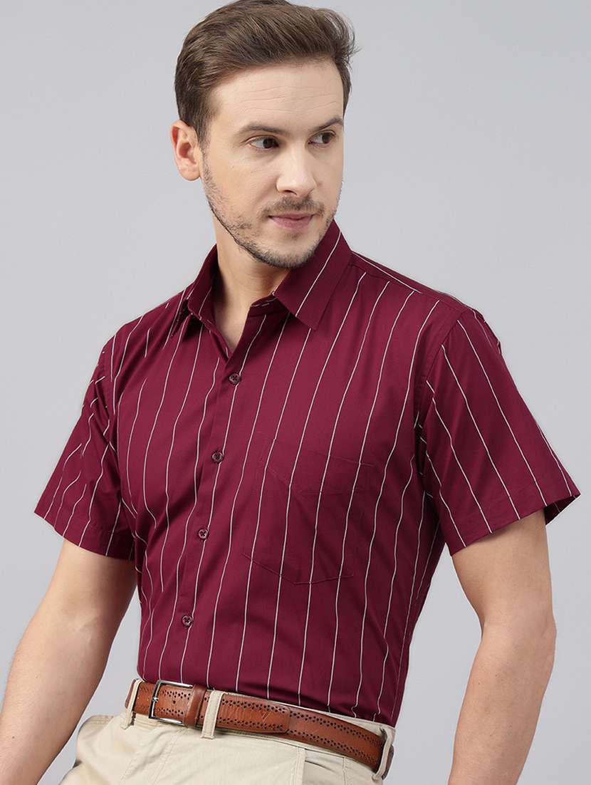men striped collared short sleeve shirt