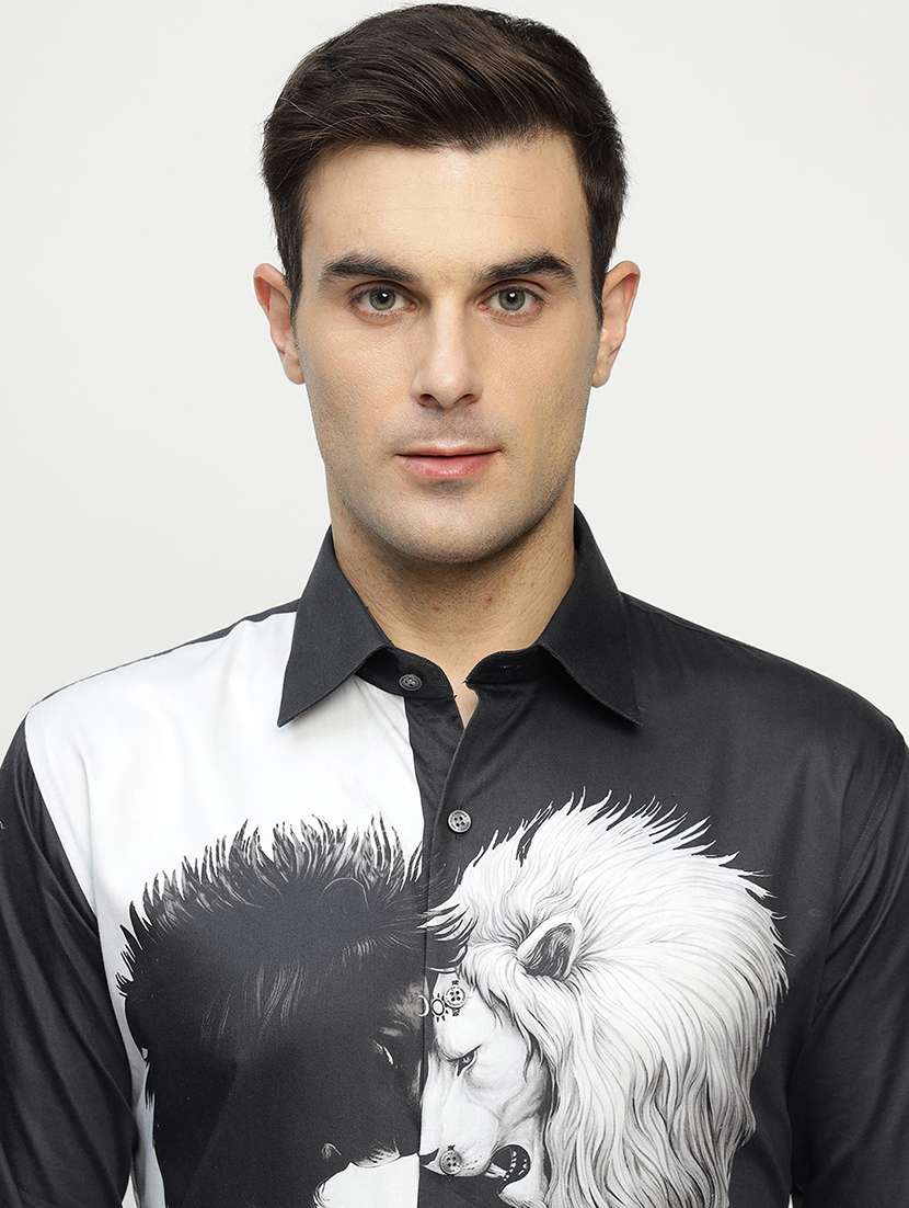 men printed collared long sleeve shirt - 22039470 -  Standard Image - 3