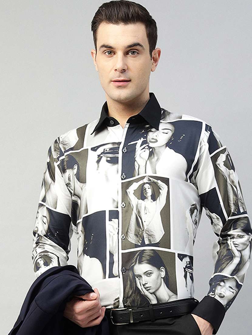 men printed collared long sleeve shirt