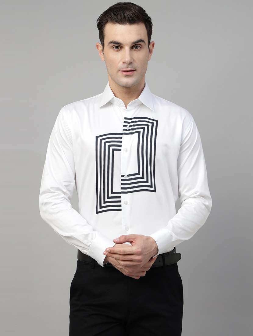 men printed collared long sleeve regular fit shirt