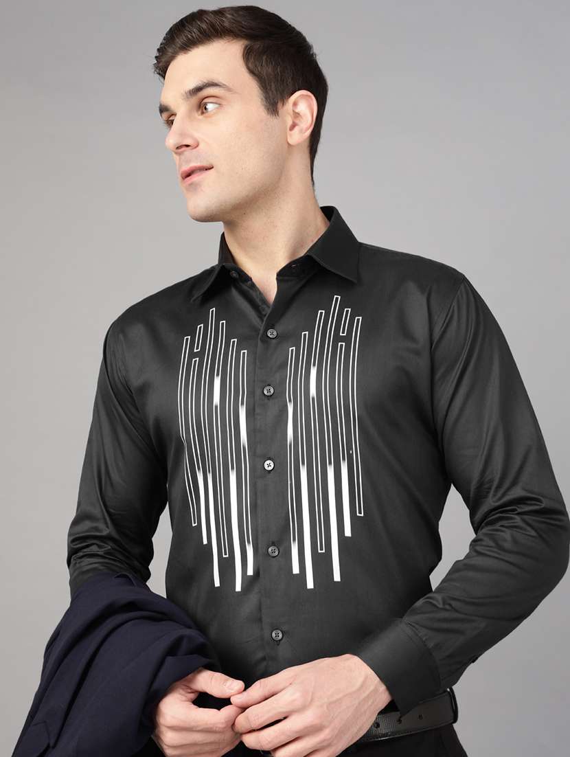 men printed collared long sleeve shirt