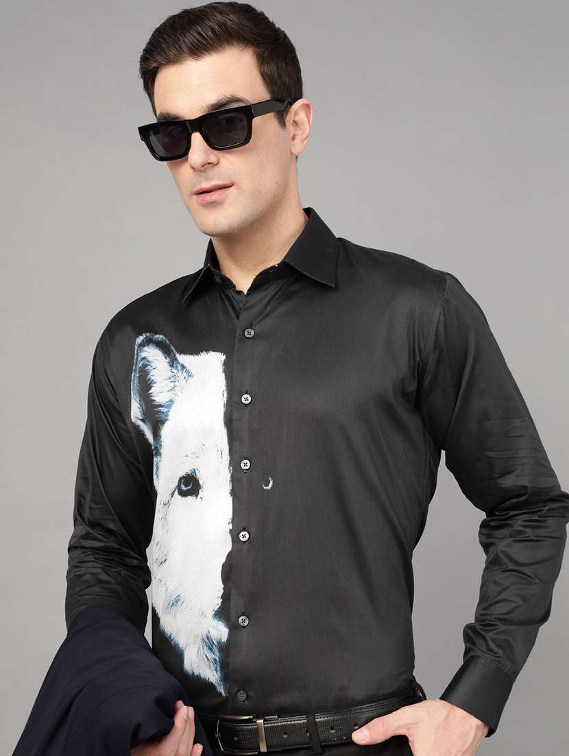 men printed collared long sleeve shirt