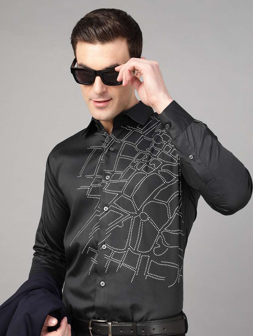 men printed collared long sleeve shirt