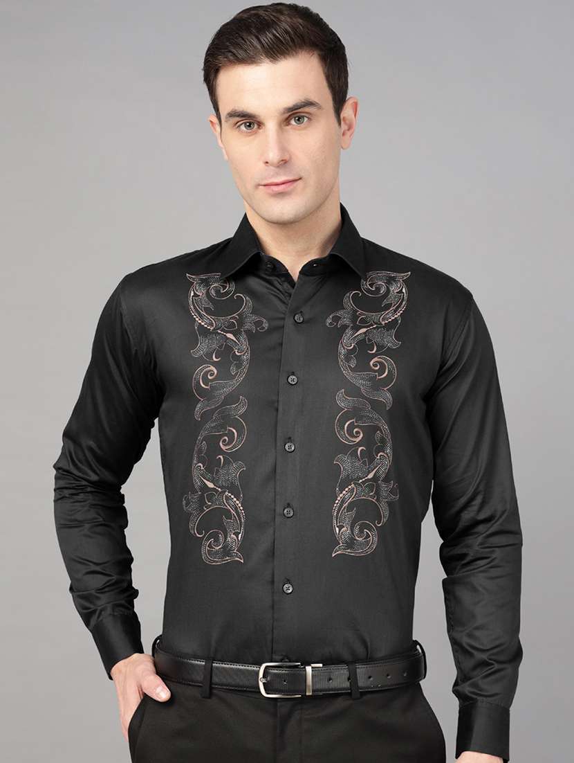 men printed collared long sleeve shirt