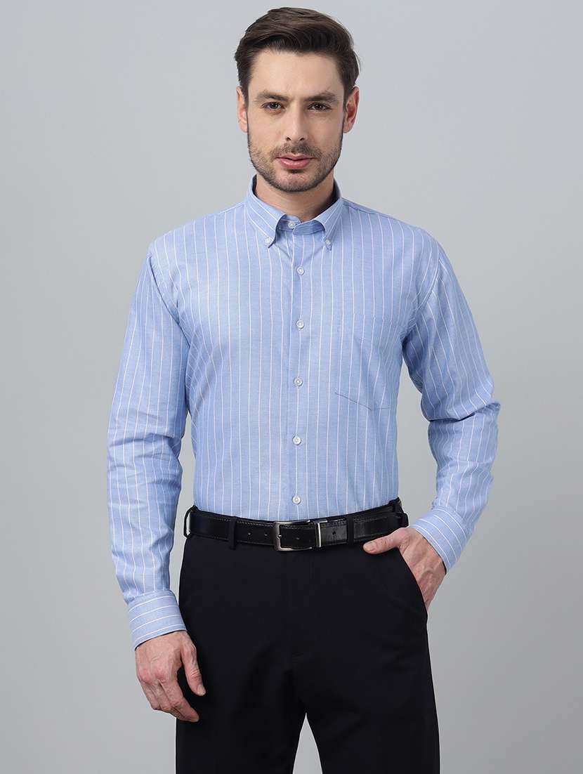 men striped collared long sleeve shirt