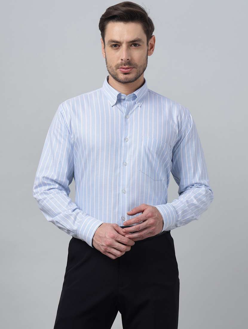 men striped collared long sleeve shirt