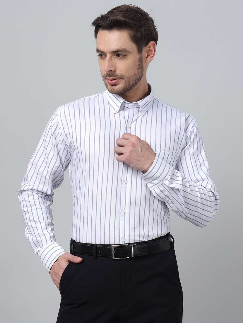 men striped collared long sleeve shirt
