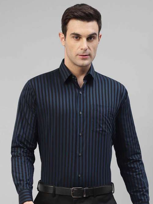 men striped collared long sleeve regular fit shirt - 22039505 -  Standard Image - 0